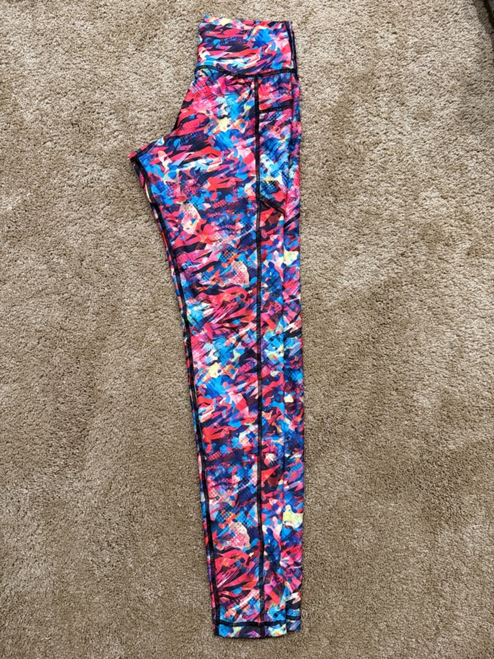 Vibrant Abstract Print High-Waist Leggings - Pink Multi